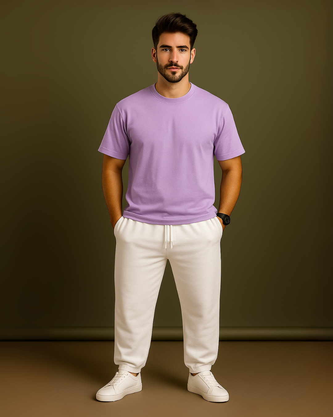 MEN'S LAVENDER MIST CO-ORDS SET (PURLE AND WHITE)