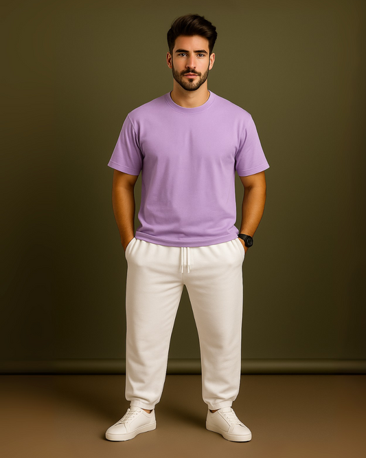 MEN'S LAVENDER MIST CO-ORDS SET (PURLE AND WHITE)
