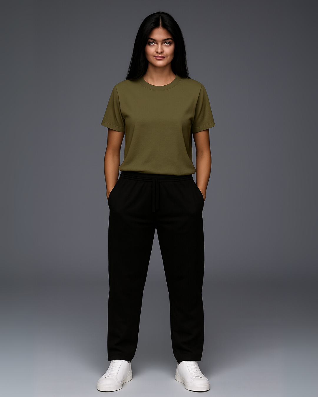 WOMEN'S CAMO CHIC CO-ORDS SET (OLIVE AND BLACK)