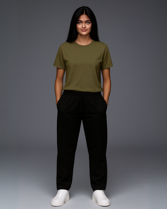 WOMEN'S CAMO CHIC CO-ORDS SET (OLIVE AND BLACK)