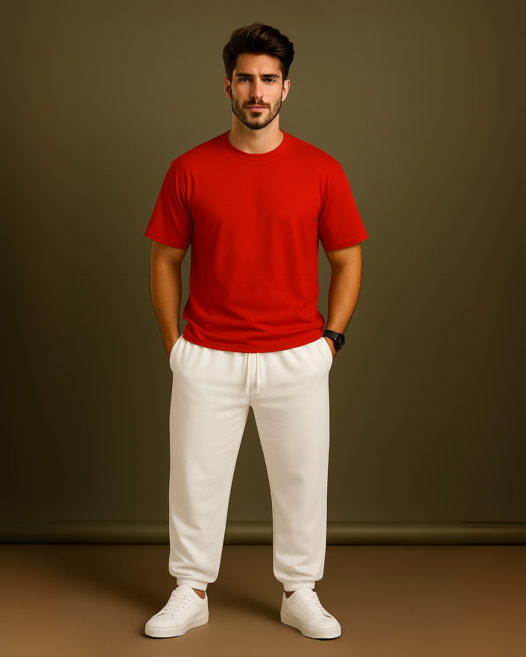 MEN'S SCARLET WHITE CO-ORDS SET (RED AND WHITE)