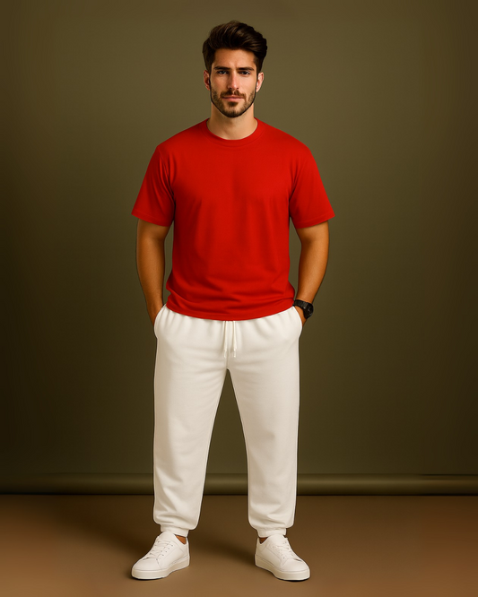 MEN'S SCARLET WHITE CO-ORDS SET (RED AND WHITE)